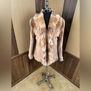 DESIGNER DENIMAXX COUTURE SHEARED MARBLED MINK & LACE RUFFLED FUR COAT JACKET 12